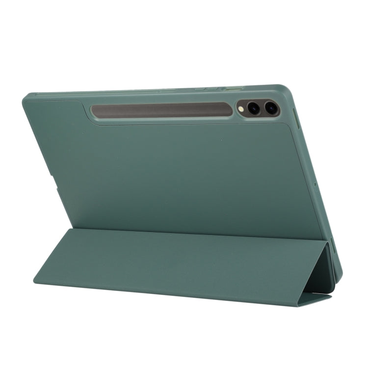 For Samsung Galaxy Tab S9 FE+ 3-Fold Pure Color TPU Leather Tablet Case with Pen Slot(Dark Green) by bashfashion
