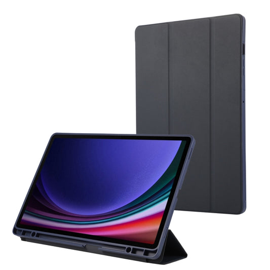 For Samsung Galaxy Tab S9 FE+ 3-Fold Pure Color TPU Leather Tablet Case with Pen Slot(Dark Blue) by bashfashion