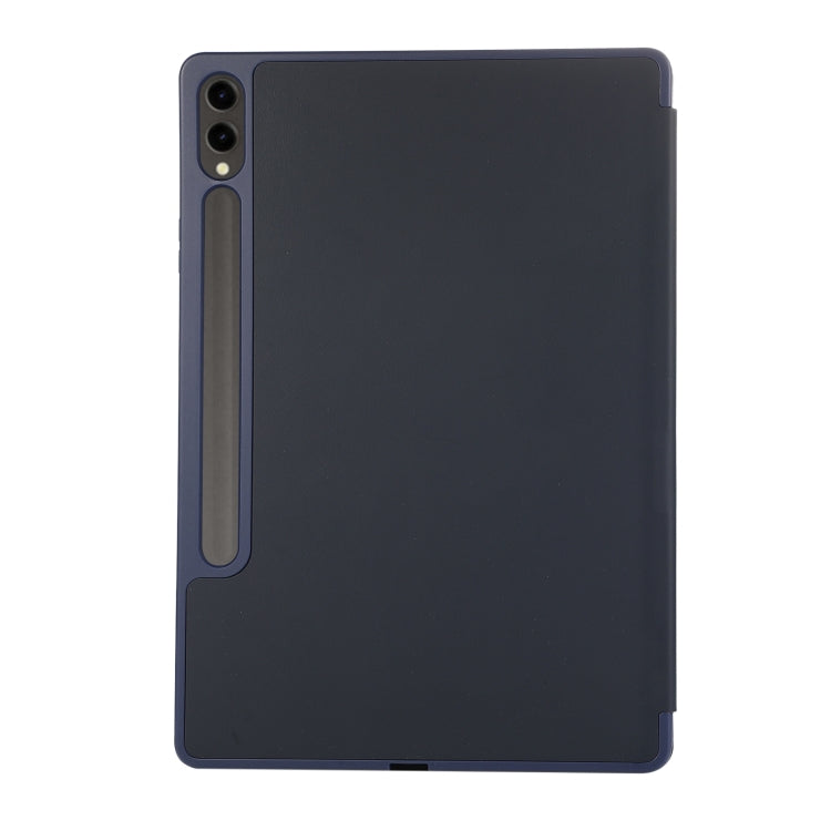 For Samsung Galaxy Tab S9 FE+ 3-Fold Pure Color TPU Leather Tablet Case with Pen Slot(Dark Blue) by bashfashion