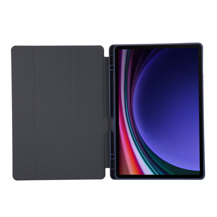 For Samsung Galaxy Tab S9 FE+ 3-Fold Pure Color TPU Leather Tablet Case with Pen Slot(Dark Blue) by bashfashion
