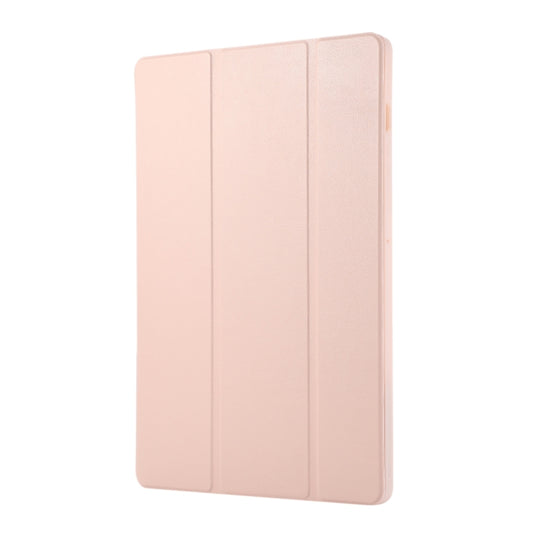For Samsung Galaxy Tab S9 FE+ 3-Fold Pure Color TPU Leather Tablet Case with Pen Slot(Pink) by bashfashion