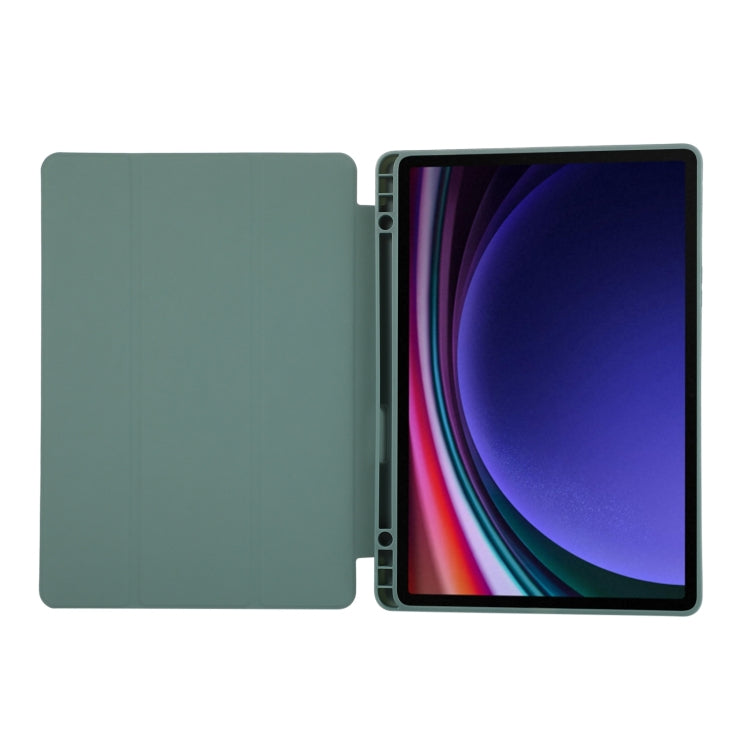 For Samsung Galaxy Tab S10 FE / S9 FE 3-Fold Pure Color TPU Leather Tablet Case with Pen Slot(Dark Green) by bashfashion