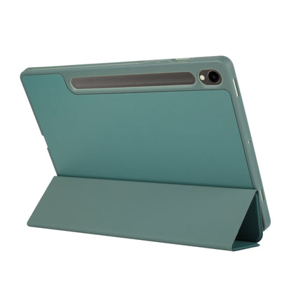 For Samsung Galaxy Tab S10 FE / S9 FE 3-Fold Pure Color TPU Leather Tablet Case with Pen Slot(Dark Green) by bashfashion