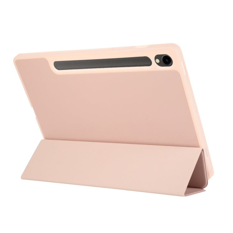 For Samsung Galaxy Tab S10 FE / S9 FE 3-Fold Pure Color TPU Leather Tablet Case with Pen Slot(Pink) by bashfashion
