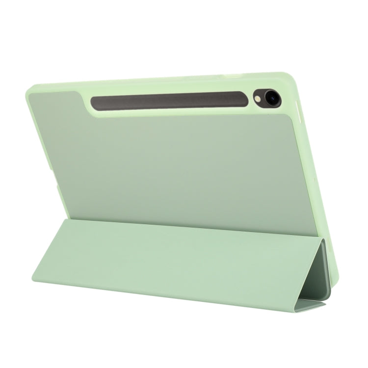 For Samsung Galaxy Tab S10 FE / S9 FE 3-Fold Pure Color TPU Leather Tablet Case with Pen Slot(Green) by bashfashion
