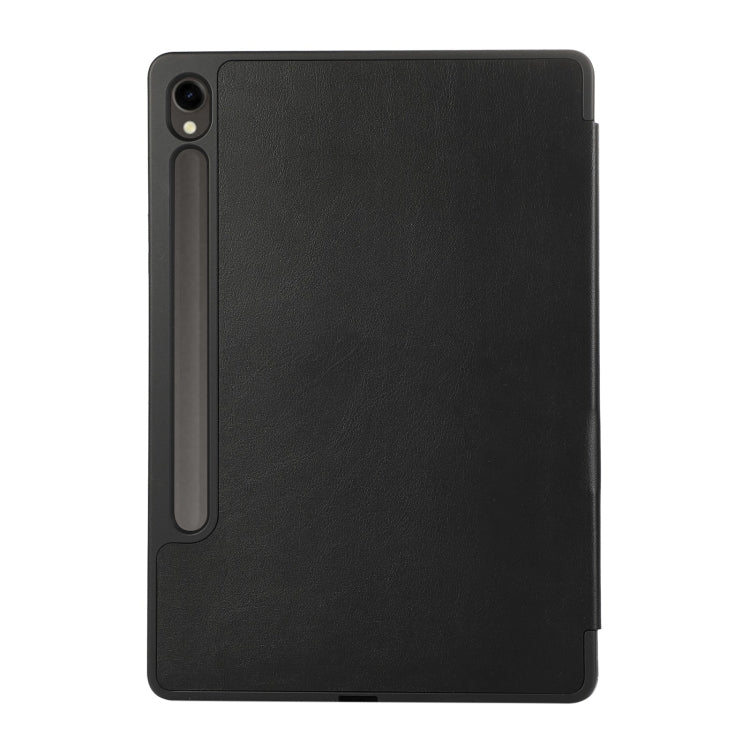 For Samsung Galaxy Tab S10 FE / S9 3-Fold Pure Color TPU Leather Tablet Case with Pen Slot(Black) by bashfashion