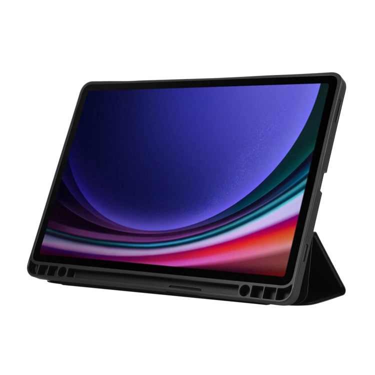 For Samsung Galaxy Tab S10 FE / S9 3-Fold Pure Color TPU Leather Tablet Case with Pen Slot(Black) by bashfashion