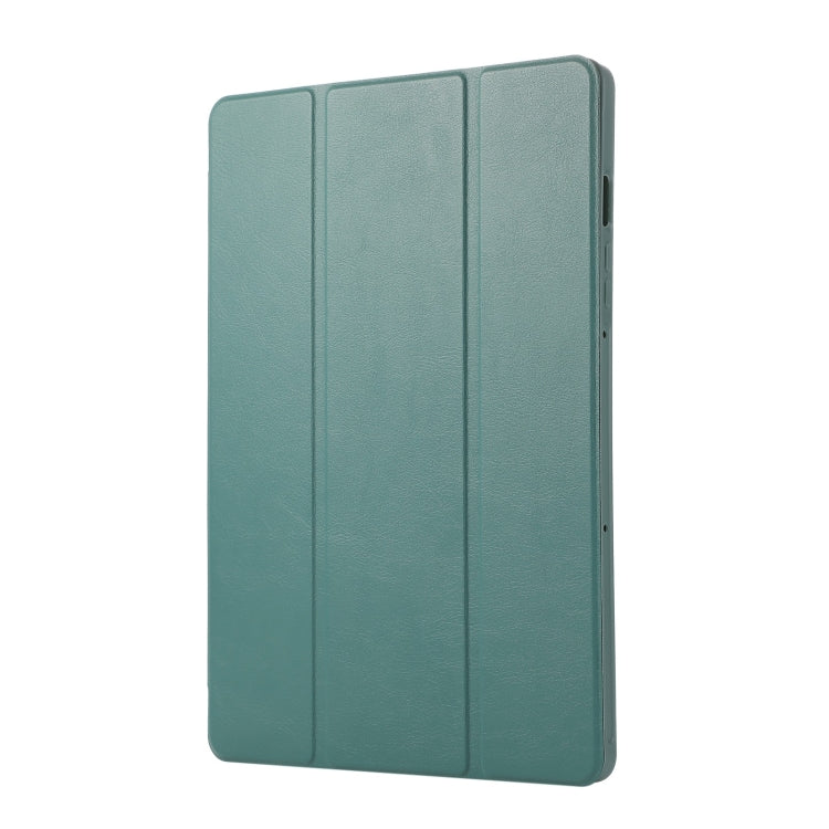 For Samsung Galaxy Tab S10 FE / S9 3-Fold Pure Color TPU Leather Tablet Case with Pen Slot(Dark Green) by bashfashion