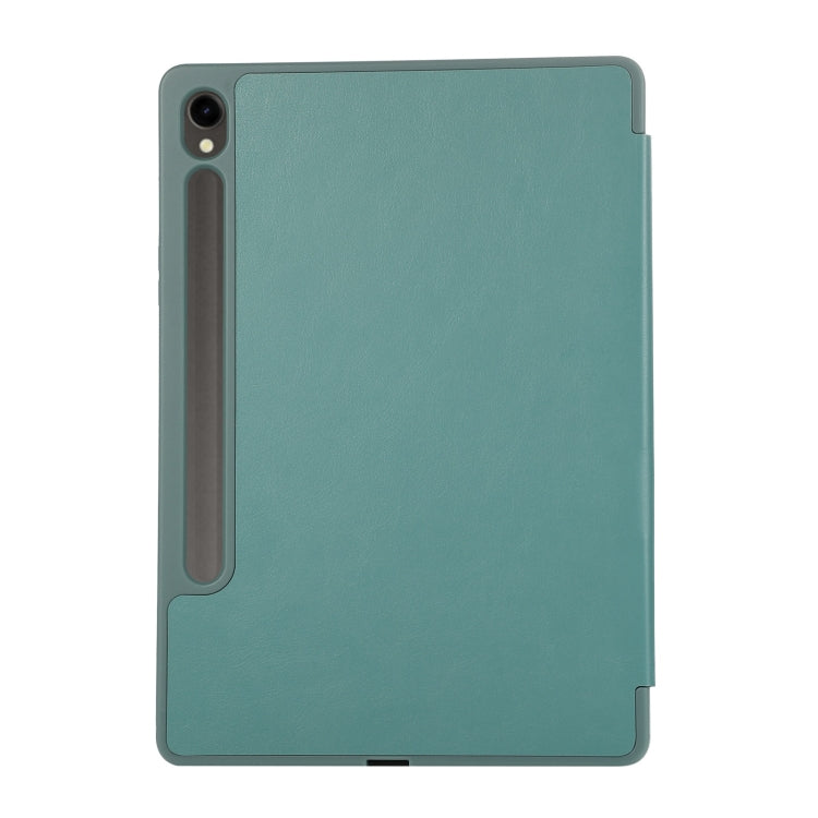 For Samsung Galaxy Tab S10 FE / S9 3-Fold Pure Color TPU Leather Tablet Case with Pen Slot(Dark Green) by bashfashion