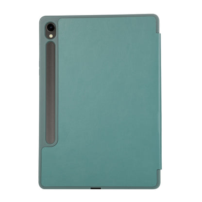 For Samsung Galaxy Tab S10 FE / S9 3-Fold Pure Color TPU Leather Tablet Case with Pen Slot(Dark Green) by bashfashion