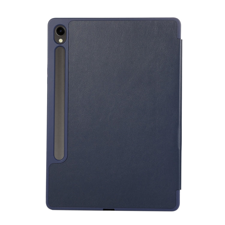 For Samsung Galaxy Tab S10 FE / S9 3-Fold Pure Color TPU Leather Tablet Case with Pen Slot(Dark Blue) by bashfashion