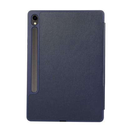 For Samsung Galaxy Tab S10 FE / S9 3-Fold Pure Color TPU Leather Tablet Case with Pen Slot(Dark Blue) by bashfashion