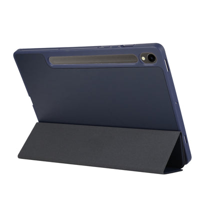 For Samsung Galaxy Tab S10 FE / S9 3-Fold Pure Color TPU Leather Tablet Case with Pen Slot(Dark Blue) by bashfashion