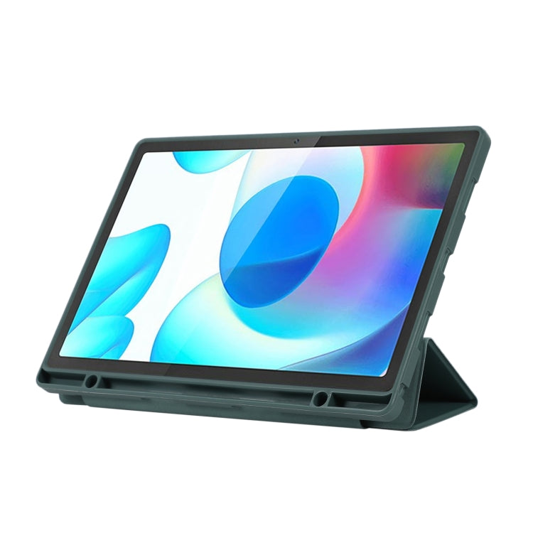 For Samsung Galaxy Tab A9+ 3-Fold Pure Color TPU Leather Tablet Case with Pen Slot(Dark Green) by bashfashion