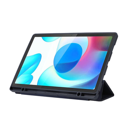 For Samsung Galaxy Tab A9+ 3-Fold Pure Color TPU Leather Tablet Case with Pen Slot(Dark Blue) by bashfashion