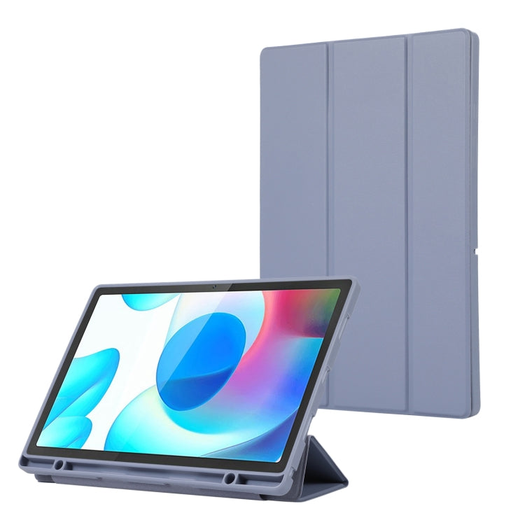 For Samsung Galaxy Tab A9+ 3-Fold Pure Color TPU Leather Tablet Case with Pen Slot(Lavender) by bashfashion