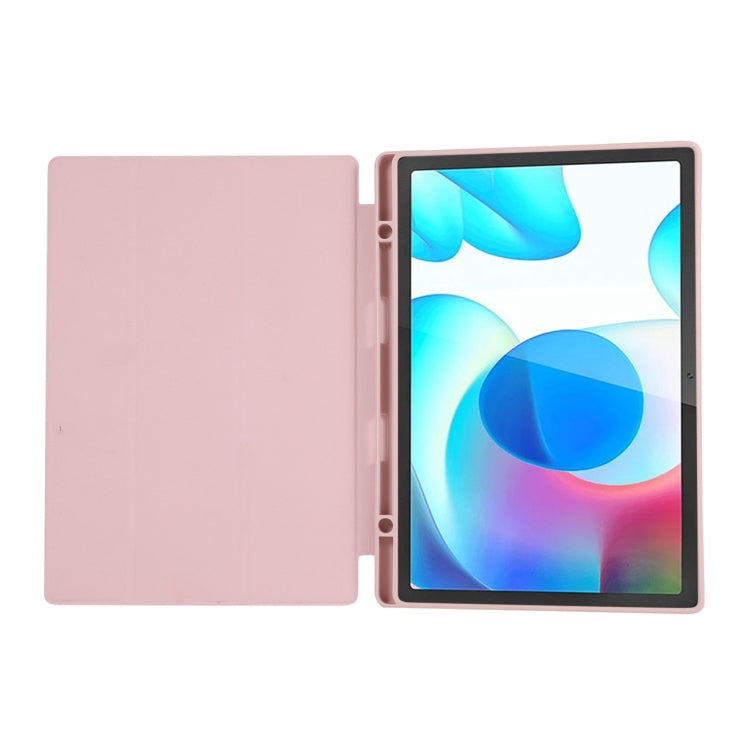 For Samsung Galaxy Tab A9+ 3-Fold Pure Color TPU Leather Tablet Case with Pen Slot(Pink) by bashfashion