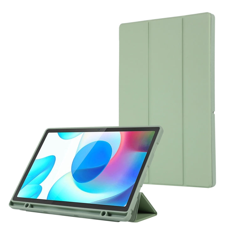 For Samsung Galaxy Tab A9+ 3-Fold Pure Color TPU Leather Tablet Case with Pen Slot(Green) by bashfashion