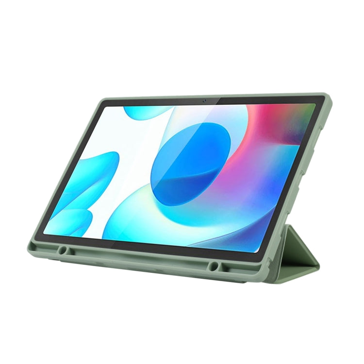 For Samsung Galaxy Tab A9+ 3-Fold Pure Color TPU Leather Tablet Case with Pen Slot(Green) by bashfashion