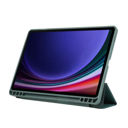 For Samsung Galaxy Tab S10 FE+ 3-Fold Pure Color TPU Leather Tablet Case with Pen Slot(Dark Green) by bashfashion