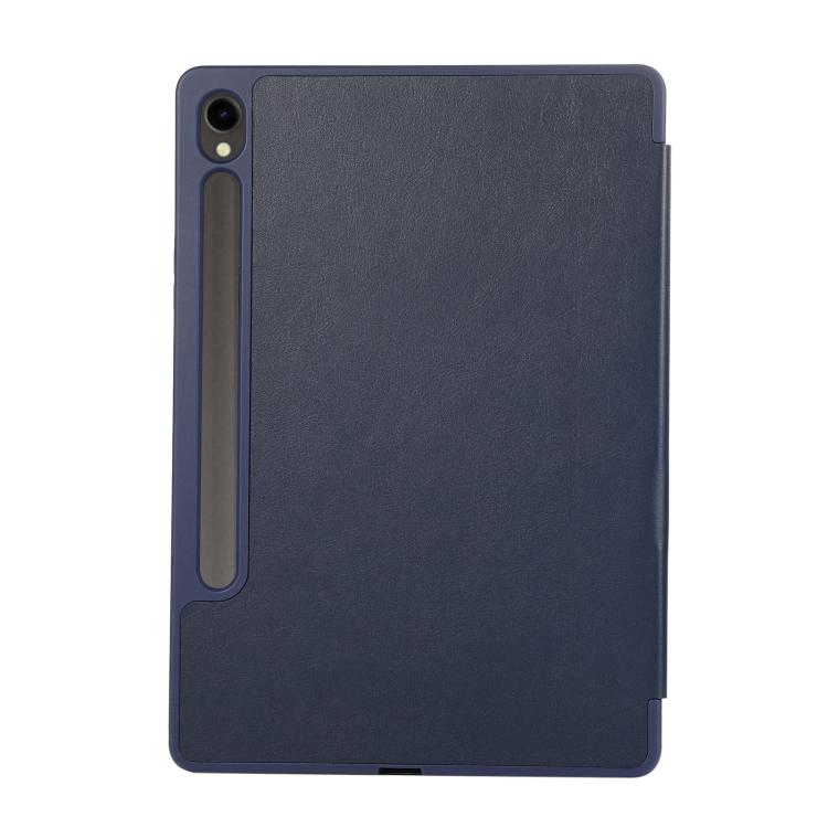 For Samsung Galaxy Tab S10 FE+ 3-Fold Pure Color TPU Leather Tablet Case with Pen Slot(Dark Blue) by bashfashion