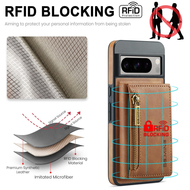 For Google Pixel 8 Pro DG.MING M5 Series Zip RFID Multi Card Detachable Leather Phone Case(Brown) by DG.MING