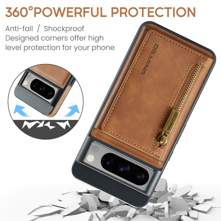 For Google Pixel 8 Pro DG.MING M5 Series Zip RFID Multi Card Detachable Leather Phone Case(Brown) by DG.MING