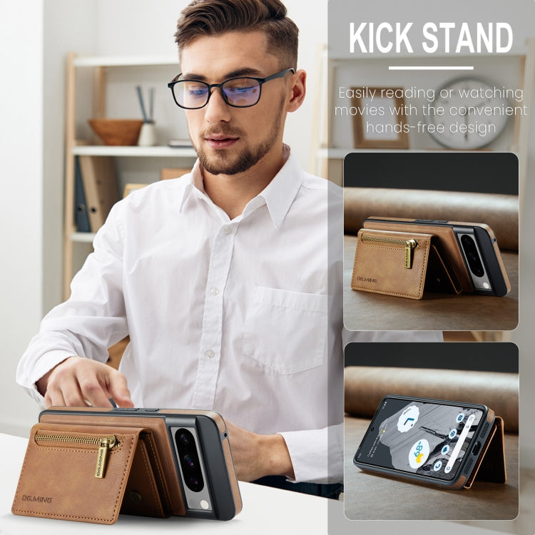 For Google Pixel 8 Pro DG.MING M5 Series Zip RFID Multi Card Detachable Leather Phone Case(Brown) by DG.MING