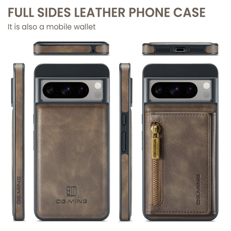 For Google Pixel 8 Pro DG.MING M5 Series Zip RFID Multi Card Detachable Leather Phone Case(Coffee) by DG.MING