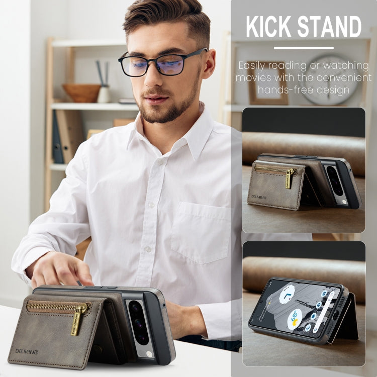 For Google Pixel 8 Pro DG.MING M5 Series Zip RFID Multi Card Detachable Leather Phone Case(Coffee) by DG.MING