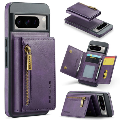 For Google Pixel 8 Pro DG.MING M5 Series Zip RFID Multi Card Detachable Leather Phone Case(Purple) by DG.MING