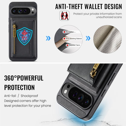 For Google Pixel 9 Pro XL DG.MING M5 Series Zip RFID Multi Card Detachable Leather Phone Case(Black) by DG.MING