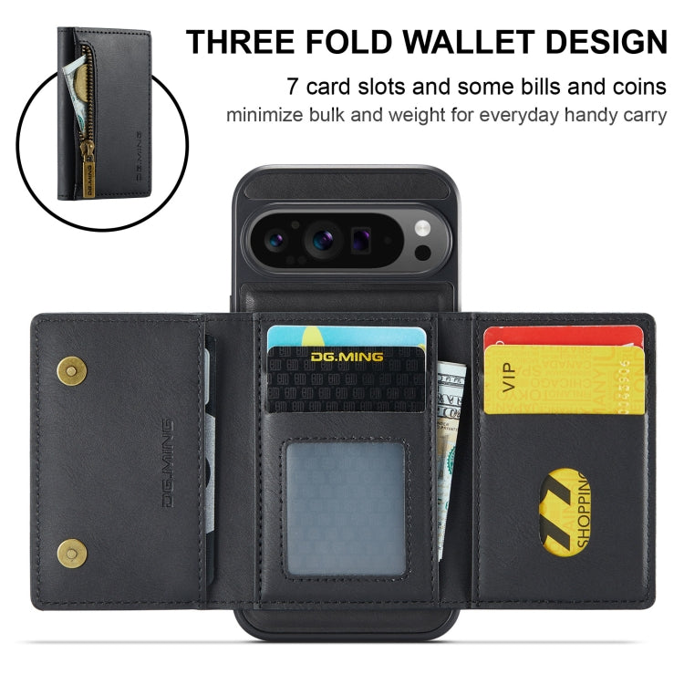 For Google Pixel 9 Pro XL DG.MING M5 Series Zip RFID Multi Card Detachable Leather Phone Case(Black) by DG.MING