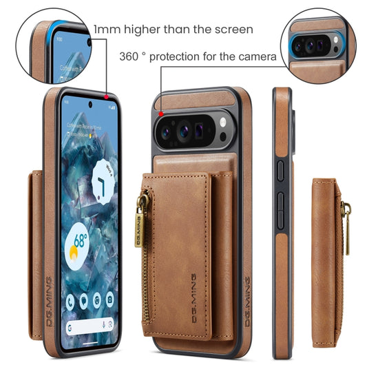 For Google Pixel 9 Pro XL DG.MING M5 Series Zip RFID Multi Card Detachable Leather Phone Case(Brown) by DG.MING