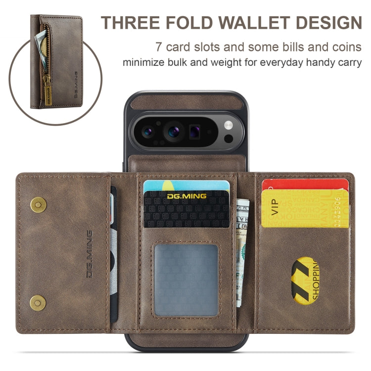 For Google Pixel 9 Pro XL DG.MING M5 Series Zip RFID Multi Card Detachable Leather Phone Case(Coffee) by DG.MING