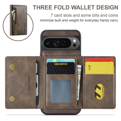 For Google Pixel 9 Pro XL DG.MING M5 Series Zip RFID Multi Card Detachable Leather Phone Case(Coffee) by DG.MING