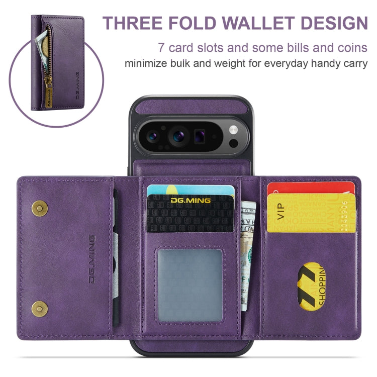 For Google Pixel 9 Pro XL DG.MING M5 Series Zip RFID Multi Card Detachable Leather Phone Case(Purple) by DG.MING