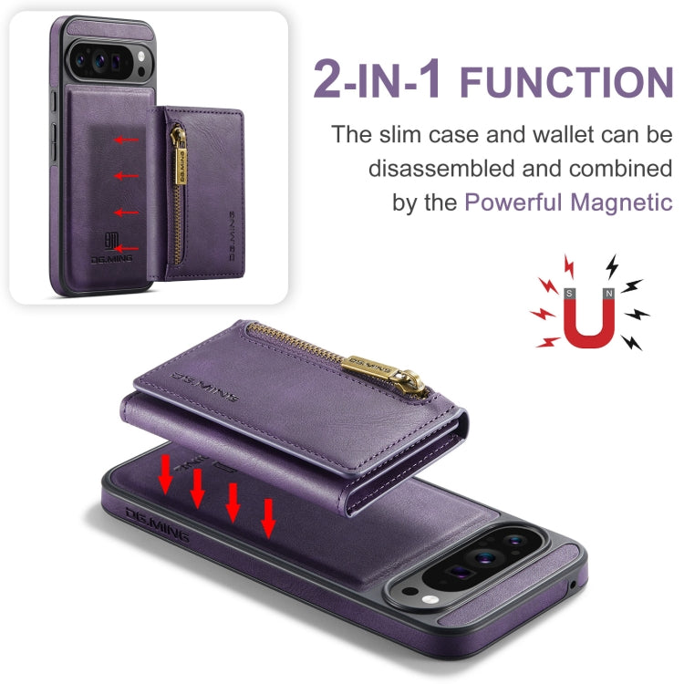 For Google Pixel 9 Pro XL DG.MING M5 Series Zip RFID Multi Card Detachable Leather Phone Case(Purple) by DG.MING