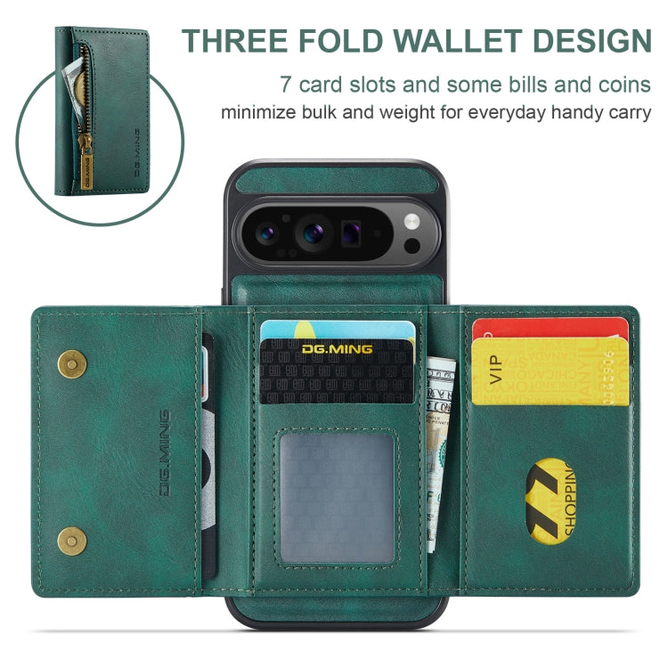 For Google Pixel 9 Pro XL DG.MING M5 Series Zip RFID Multi Card Detachable Leather Phone Case(Green) by DG.MING