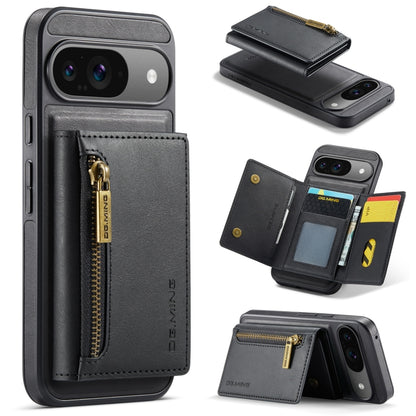 For Google Pixel 9 / 9 Pro DG.MING M5 Series Zip RFID Multi Card Detachable Leather Phone Case(Black) by DG.MING