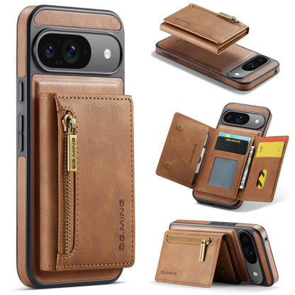 For Google Pixel 9 / 9 Pro DG.MING M5 Series Zip RFID Multi Card Detachable Leather Phone Case(Brown) by DG.MING