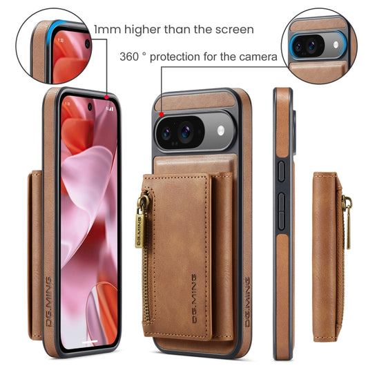 For Google Pixel 9 / 9 Pro DG.MING M5 Series Zip RFID Multi Card Detachable Leather Phone Case(Brown) by DG.MING