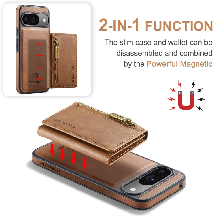 For Google Pixel 9 / 9 Pro DG.MING M5 Series Zip RFID Multi Card Detachable Leather Phone Case(Brown) by DG.MING
