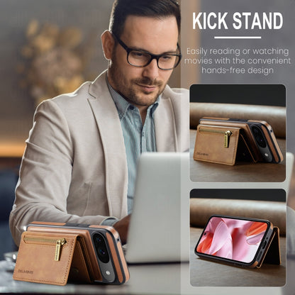 For Google Pixel 9 / 9 Pro DG.MING M5 Series Zip RFID Multi Card Detachable Leather Phone Case(Brown) by DG.MING