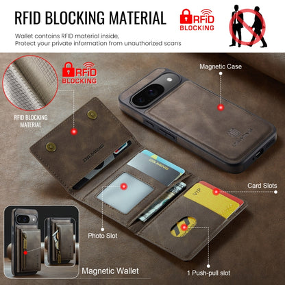 For Google Pixel 9 / 9 Pro DG.MING M5 Series Zip RFID Multi Card Detachable Leather Phone Case(Coffee) by DG.MING