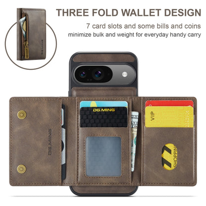 For Google Pixel 9 / 9 Pro DG.MING M5 Series Zip RFID Multi Card Detachable Leather Phone Case(Coffee) by DG.MING