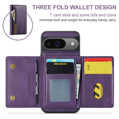 For Google Pixel 9 / 9 Pro DG.MING M5 Series Zip RFID Multi Card Detachable Leather Phone Case(Purple) by DG.MING