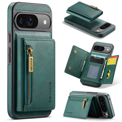 For Google Pixel 9 / 9 Pro DG.MING M5 Series Zip RFID Multi Card Detachable Leather Phone Case(Green) by DG.MING