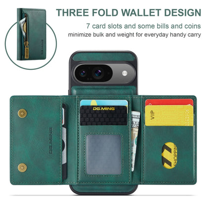 For Google Pixel 9 / 9 Pro DG.MING M5 Series Zip RFID Multi Card Detachable Leather Phone Case(Green) by DG.MING