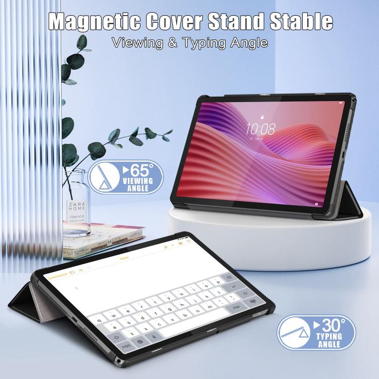 For Lenovo Tab 10.1 2025 Custer Texture 3-Fold Holder Leather Smart Tablet Case(Black) by bashfashion